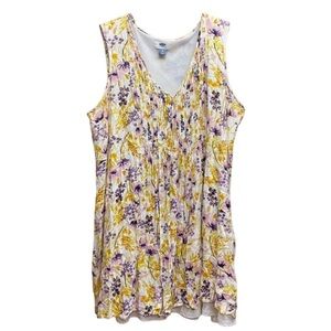 Old Navy Dress Womens XL Yellow Purple Floral Shift Sleeveless Cottagecore Boho